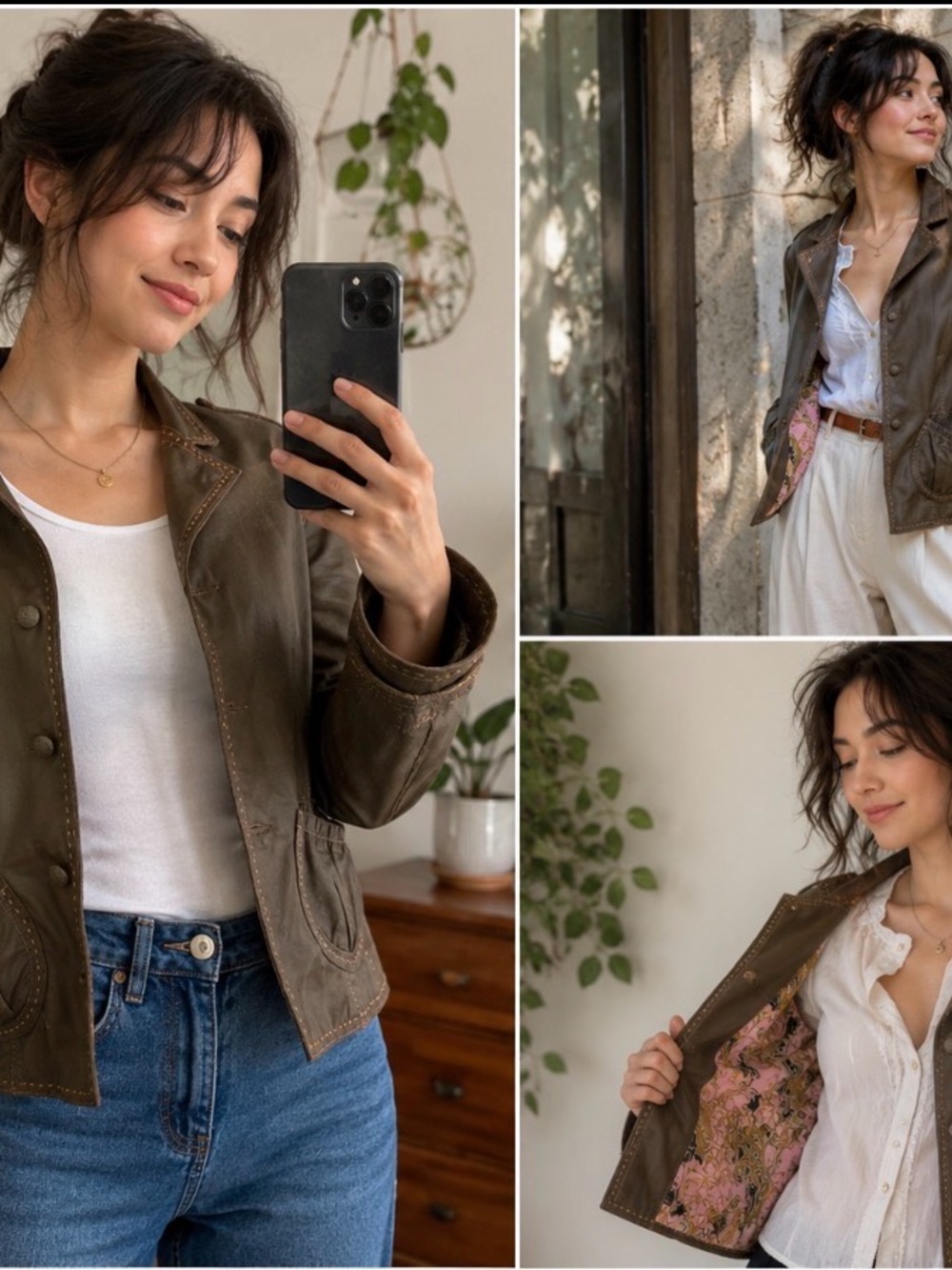 Danier Olive Leather Button-Front Blazer Soft, Beautiful